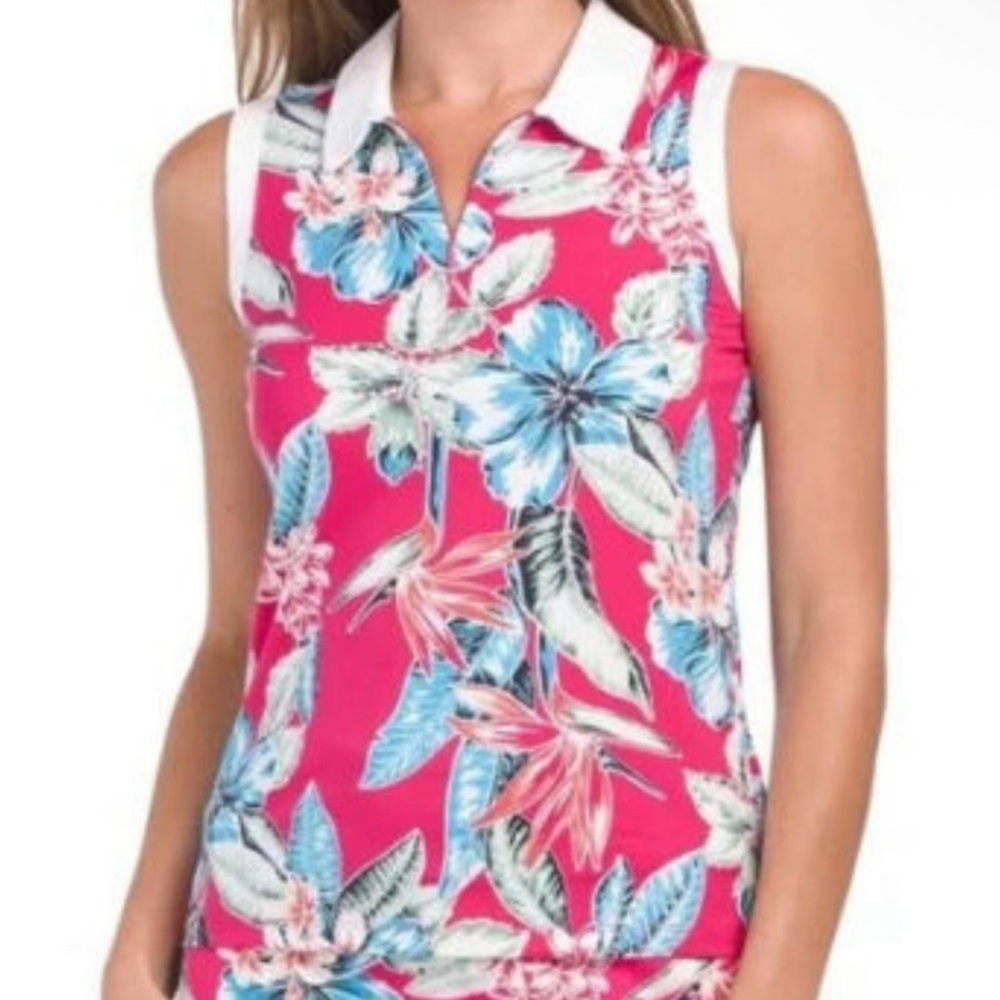 Tommy Bahama Golf Womens Sleeveless Top 1/4 Zip Tropical Floral Sz S - NWT